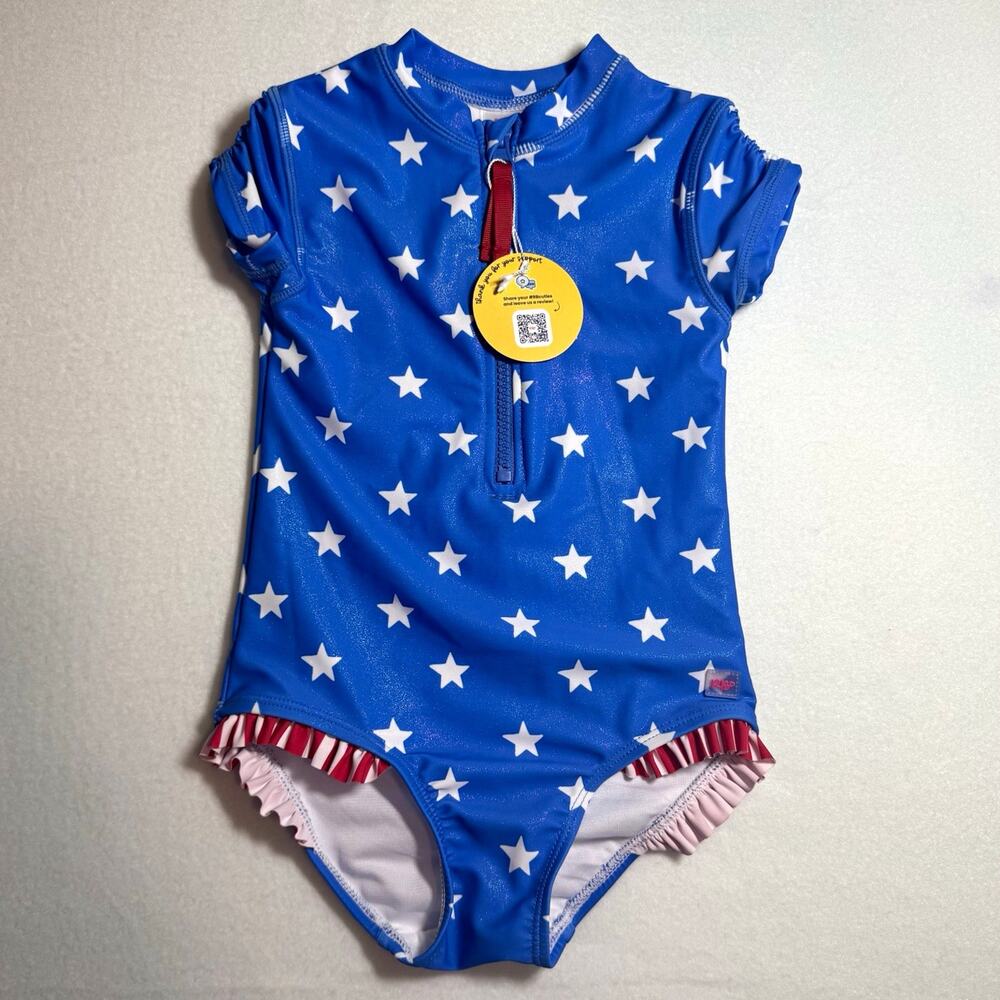 RuffleButts Girls 3T One-Piece Swimsuit Shimmer & Stripes